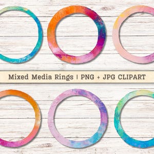 Mixed Media Rings Clipart, Round Circles Grunge Paint Texture Distressed Instant Download Painterly Collage Junk Journal Digital Supplies TN