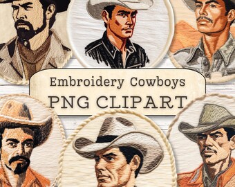 Cowboy Men Clipart, Embroidery Style Patches, Masculine, Vintage PNG, Collage, Scrapbooking, Journal, Paper Crafts, Cardmaking, Royalty Free