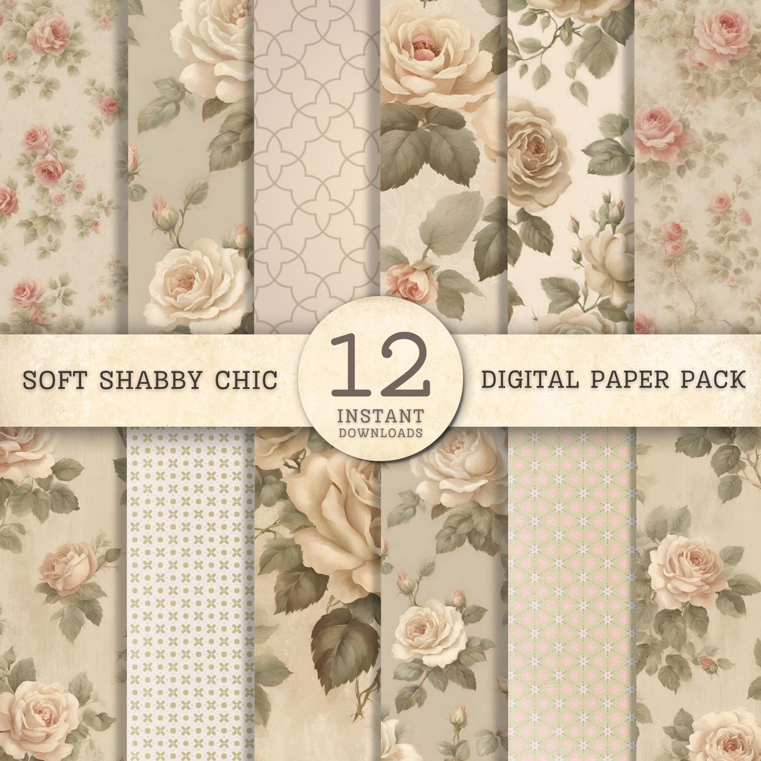 Vintage Digital Paper, Antique Soft Shabby Chic Paper Pack, Roses ...