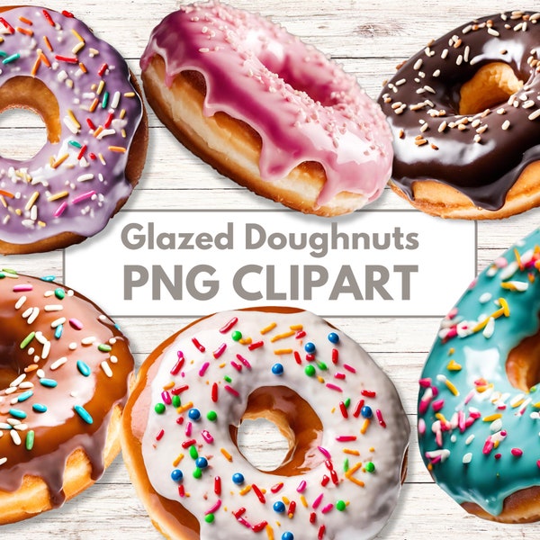 Glazed Doughnuts Clipart, PNG Digital Image Downloads, Donuts, Sweets, Food, Collage, Scrapbooking, Junk Journal, Paper Crafts, Supplies
