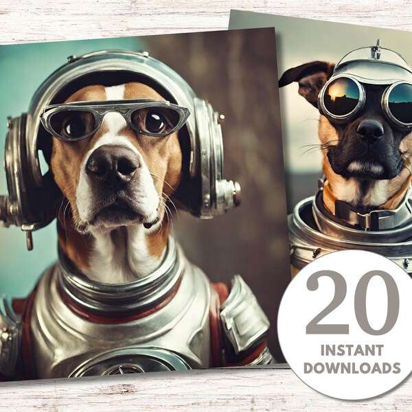 Retro Sci Fi Dogs Clipart, Futuristic Puppies Digital Download Papers, Image Bundle, Art Prints, Collage, Scrapbooking, Royalty Free Sci-Fi