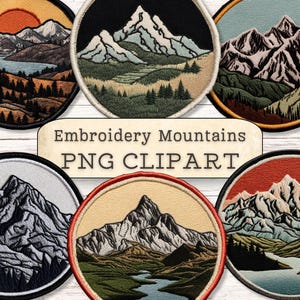 Clipart Montagne, Patchs Style Broderie, Nature, Masculin, PNG, Collage, Scrapbooking, Journal, Loisirs créatifs en papier, Fabrication de cartes, libre de droits