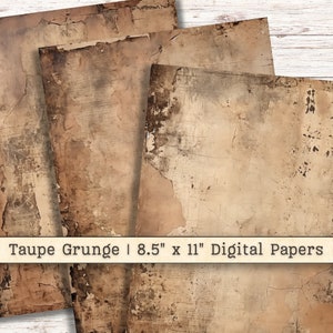 Papel digital grunge gasto, downloads para impressão em marrom-acinzentado, pacote de papel com textura para colagem de scrapbook, arte em mídia mista, plano de fundo, diário de sucata
