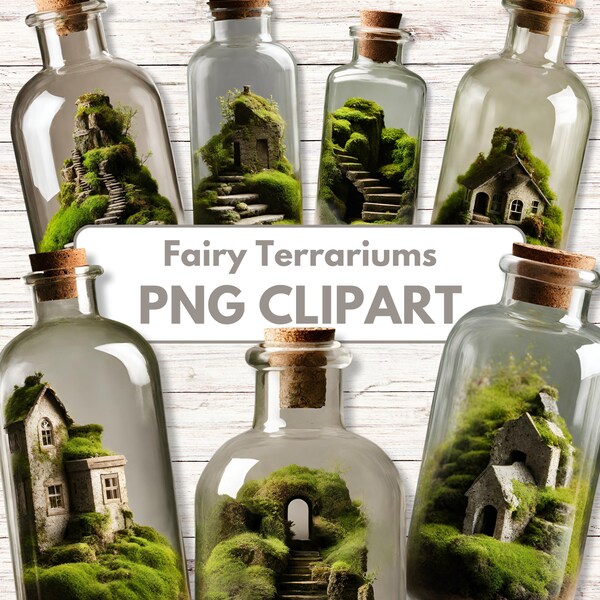 Fairy Terrarium Bottles Clipart, Digital Image Downloads, Antique Glass Bottles, Miniature, Collage, Scrapbooking, Junk Journal,Paper Crafts