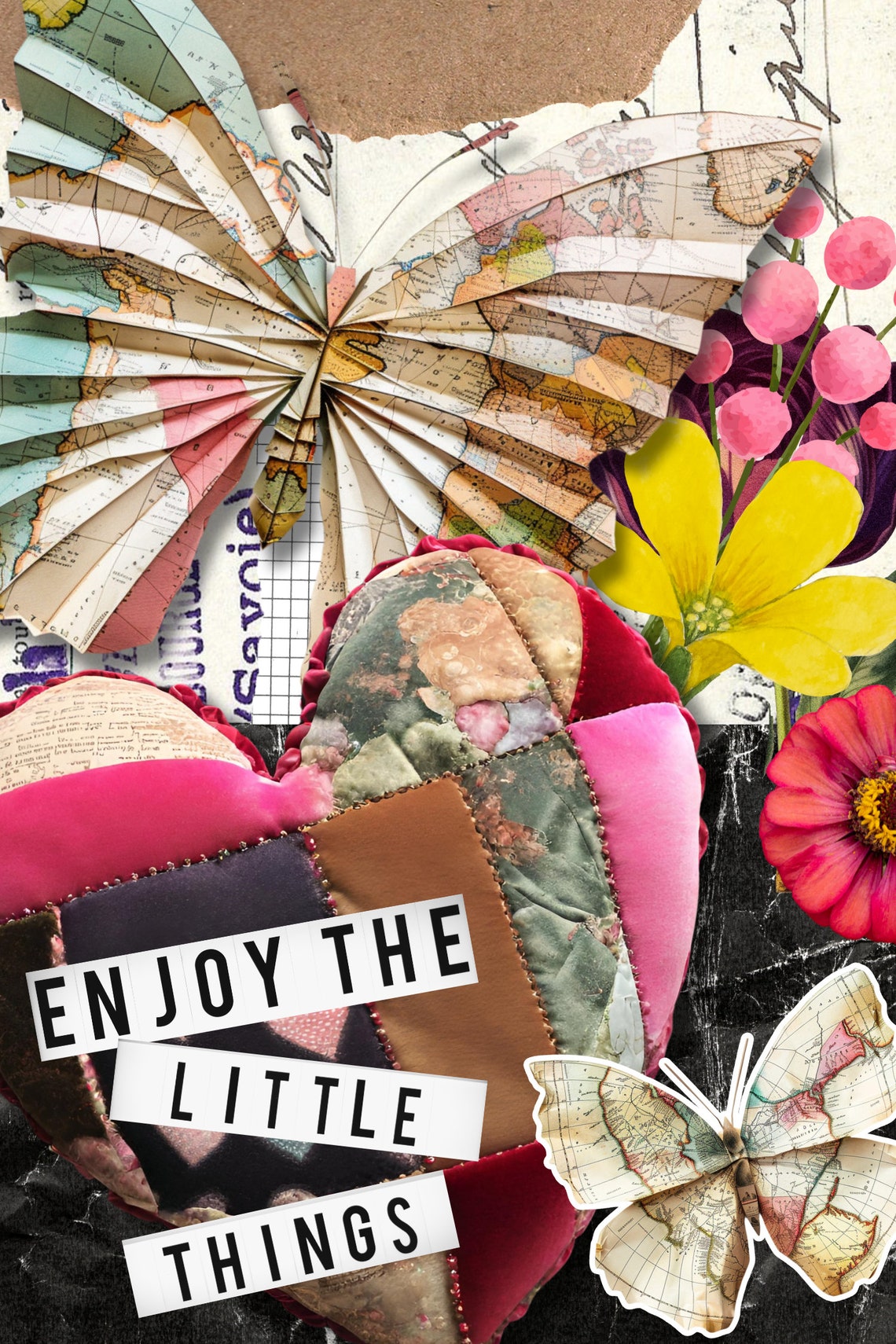 Paper Map Butterflies Clipart, Mixed Media Antique PNG + JPG Instant ...