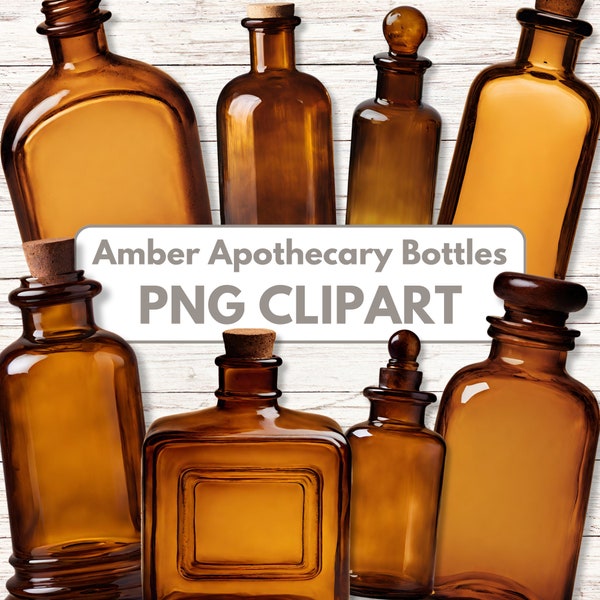 Amber Apothecary Bottles Clipart, Digital Image Downloads, Antique Glass Bottles, Medicine, Collage, Scrapbooking, Junk Journal,Paper Crafts