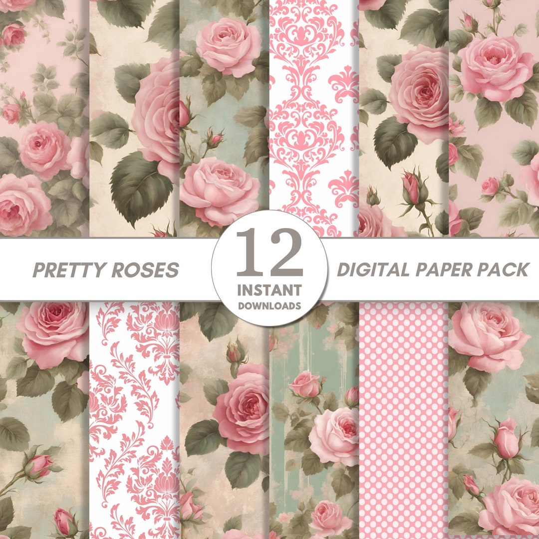 Vintage Digital Paper Shabby Chic Paper Pack Pretty Pink - Etsy