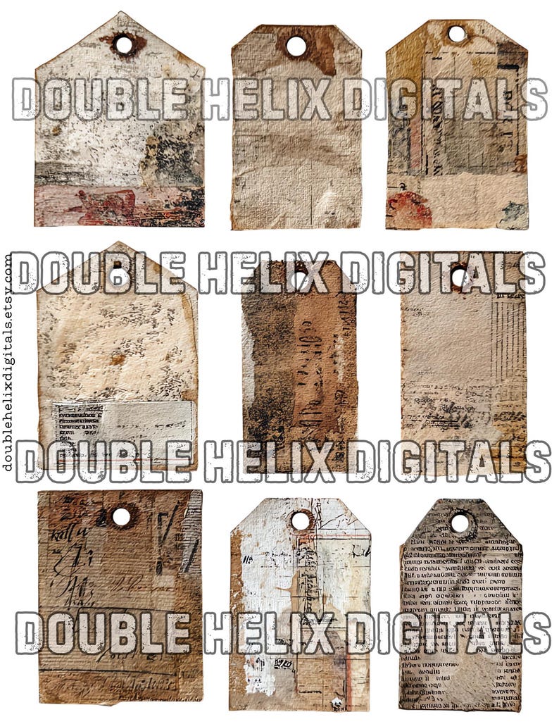 Paper Grunge Tags Clipart Set 1, Ephemera Distressed JPG Instant ...