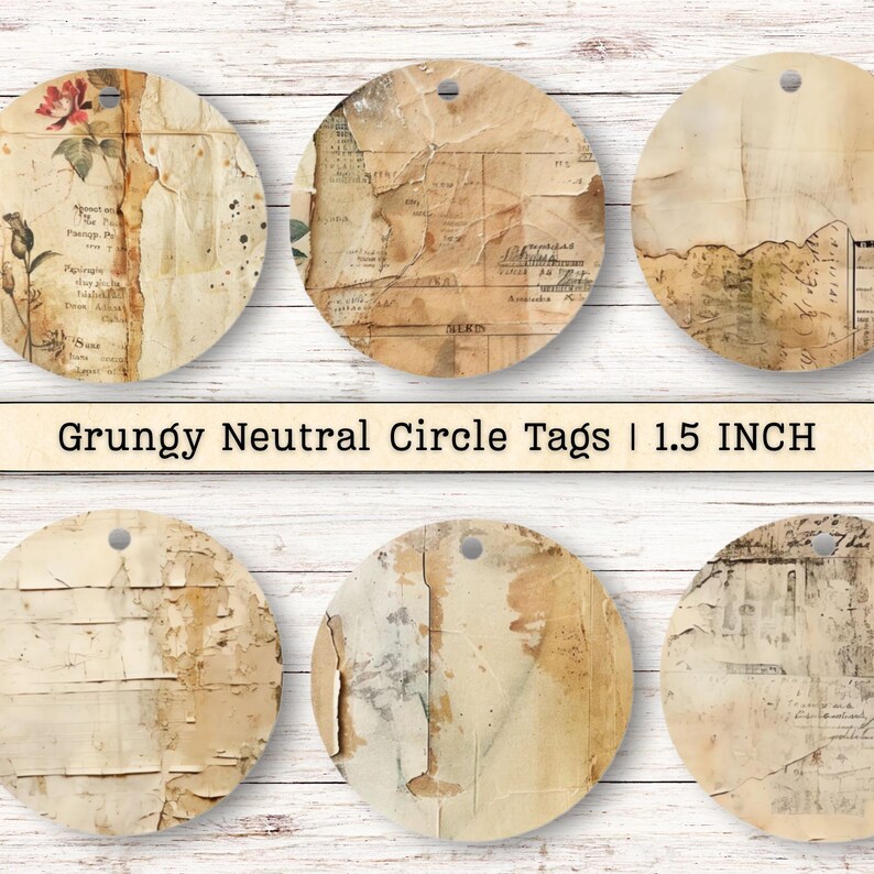 Neutral Circle Grungy Neutral Circle Tags Clipart, Texture Fussy Cuts JPG Instant ...
