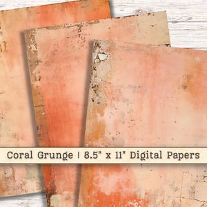 Papel digital desgastado grunge, descargas imprimibles en color coral óxido, paquete de papel con textura para collage de álbumes de recortes, arte con técnicas mixtas, fondo, diario basura