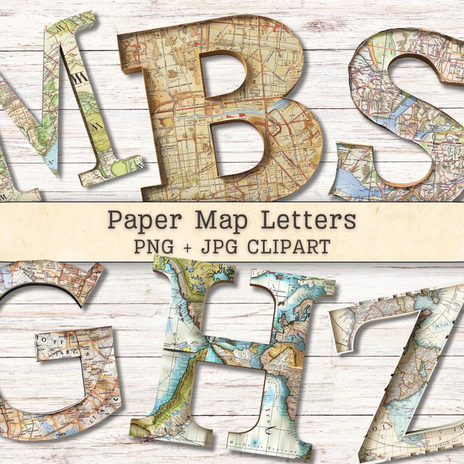Map Letter R Paper Map Letters Clipart, Mixed Media Antique PNG Instant Downloads ...