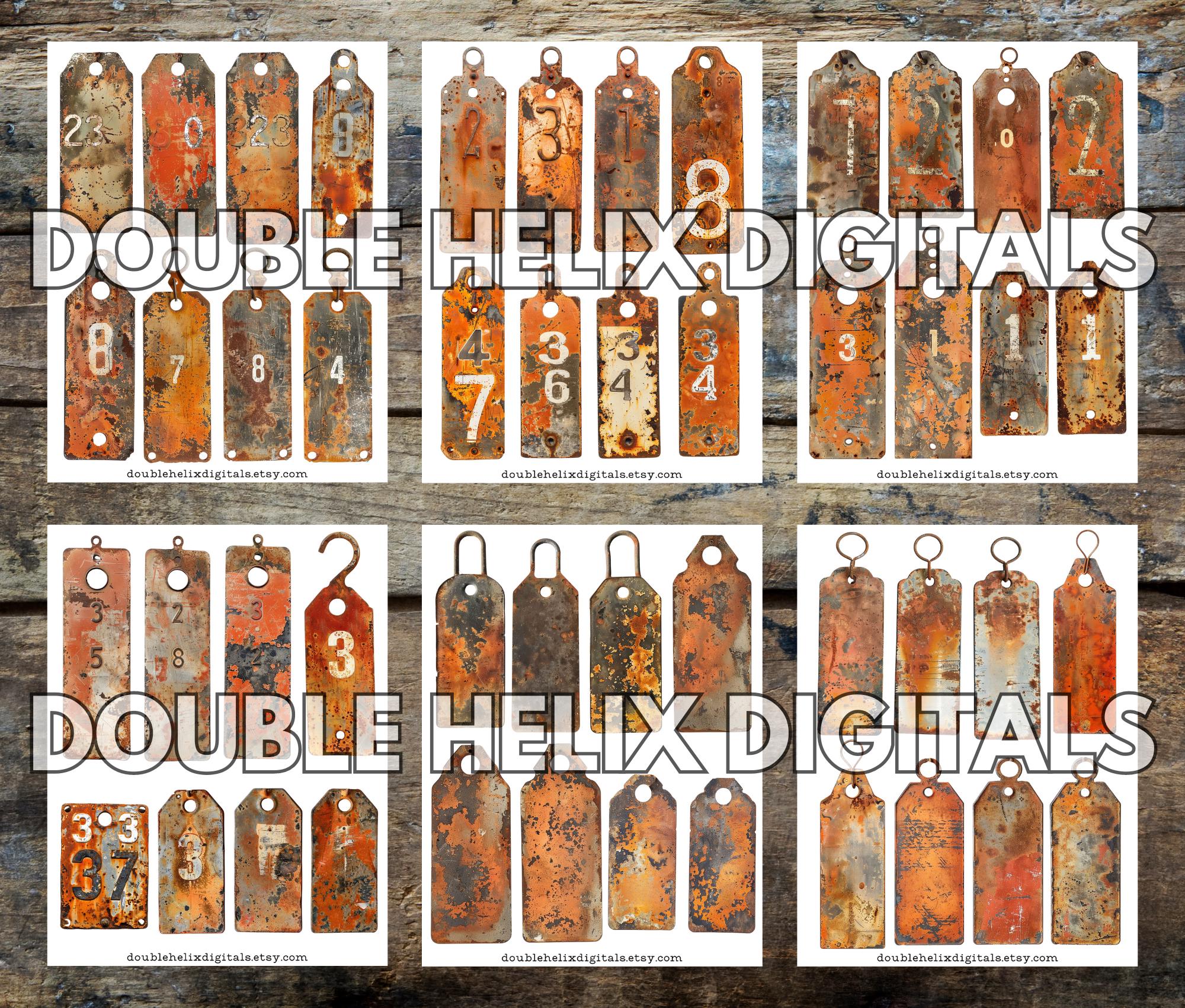 Grunge Industrial Number Tags, Orange Rust Printable Labels, Vintage ...