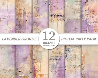 Shabby Grunge Digital Paper, druckbare Collage Scrapbook Textur Paper Pack, Lavendel, Lila, Mixed Media Art, Hintergrund, Junk Journal