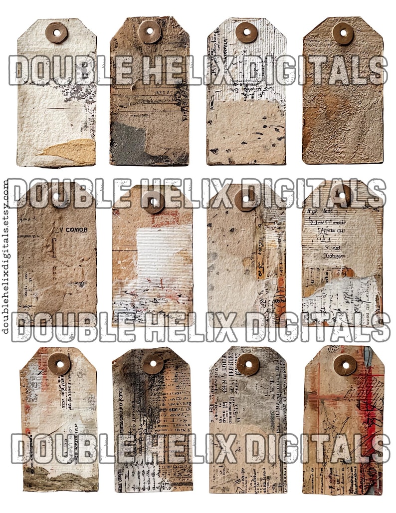 Paper Grunge Tags Clipart Set 1, Ephemera Distressed JPG Instant ...