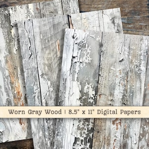 Papel digital de madera gris desgastada, descargas imprimibles desgastadas, textura de collage para álbum de recortes, fondo de pintura grunge descascarillada, diario basura