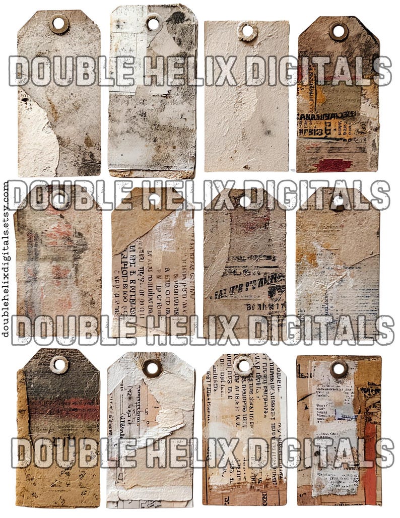 Paper Grunge Tags Clipart Set 1, Ephemera Distressed JPG Instant ...