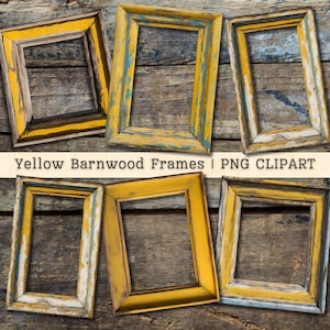 Clipart cadres jaune bois de grange, téléchargement d'Images numériques PNG, peinture écaillée antique vintage, collage shabby chic, scrapbooking, Junk Journal