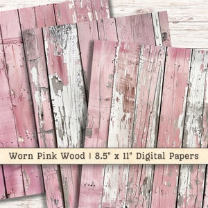 Papel digital de madera rosa desgastado, descargas imprimibles desgastadas, textura de collage para álbum de recortes, fondo de pintura grunge descascarillada, diario basura