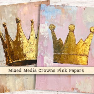 Technique mixte couronnes papier numérique Clipart, téléchargements instantanés grunge or rose métallisé, arrière-plans effet vieilli Collage Junk Journal fournitures