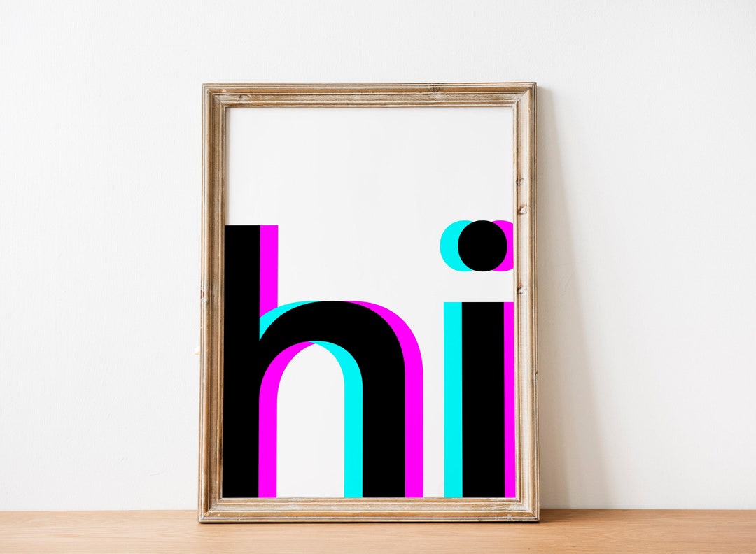 Hi Wall Art Typography Digital Download, Glitch Art Print, Hi Poster