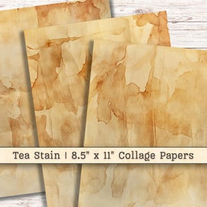 Papier numérique grunge tache de thé, kit de scrapbooking collage imprimable minable, supports mixtes tachés beige café neutre, carnet de notes tachées