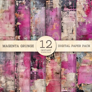 Carta digitale Shabby Grunge, pacchetto di texture per collage e scrapbooking stampabili, magenta, rosa, ruggine, tecniche miste, sfondo, forniture per Junk Journaling