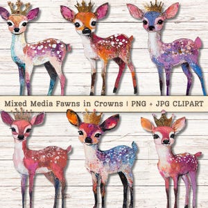 Clipart de faons techniques mixtes, cerf couronnes Grunge Texture en détresse PNG JPG téléchargements instantanés, collage pictural Junk Journal fournitures numériques