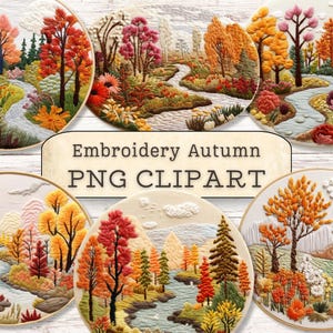 Clip art di natura autunnale, toppe da ricamo digitale, scena da fiaba autunnale, PNG, collage, scrapbooking, diario, creazione di carta, creazione di biglietti