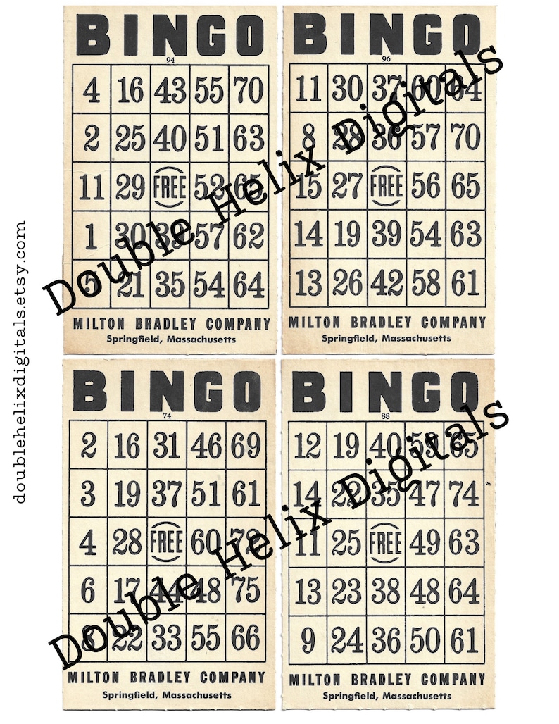 Vintage Bingo Cards Digital Download, 1950's Card Lot, Text Numbers ...