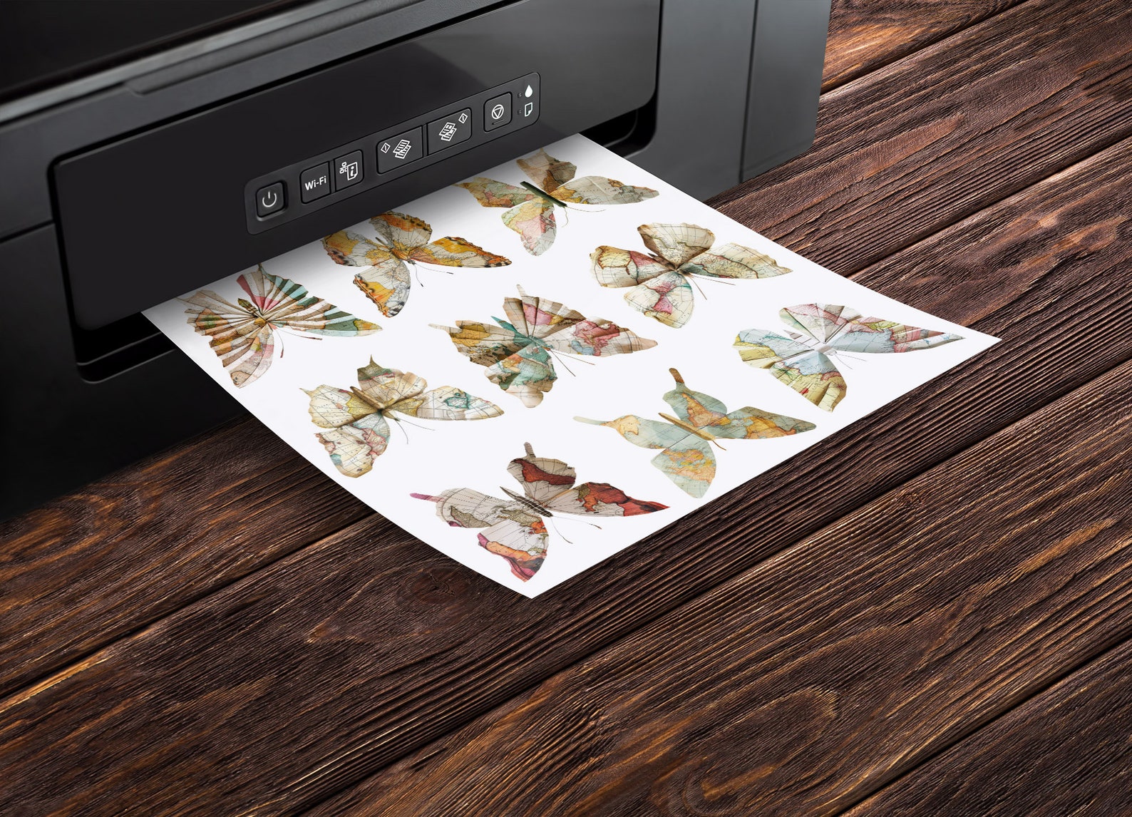 Paper Map Butterflies Clipart, Mixed Media Antique PNG + JPG Instant ...