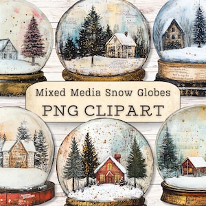 Clipart de boules de neige de Noël techniques mixtes, collage minimal de texte, journal indésirable de scrapbooking, travaux manuels en papier, fabrication de cartes de vacances, téléchargements PNG