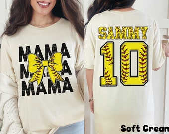 Personalized Softball Mama t-shirt With Kids Name & Number, Mom Softball Shirt, Softball Game Season Tee, Softball Game Day Sports Mama Gift