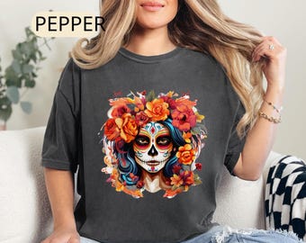 Comfort Colors® Dia de los Muertos T-shirt, Day of the Dead, Sugar Skull Shirt, Mexican shirt, Skull Floral Tee, Halloween Costume Sugar tee