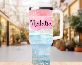 Personalized 40oz Tumbler With Handle Lid and Straw, Custom Beach Vacation Tumbler, bridesmaid tumbler, Gift for Best Friend, Gifts for Her