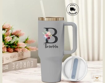 Personalized 40oz Tumbler with Handle, Best Friend Gifts, Custom Name tumbler, Engraved Cup for Her, Birthday Gift for Her, bridesmaid gifts