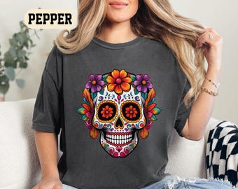 Comfort Colors® Dia de los Muertos T-shirt, Day of the Dead, Sugar Skull Shirt, Mexican shirt, Skull Floral Tee, Halloween Costume Sugar tee