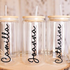 Personalized Iced Coffee Cup, 16oz Glass Cup, Custom Beer Can Glass with Lid and Straw, Bridesmaid Gift, Bridesmaid Proposal, gift for women