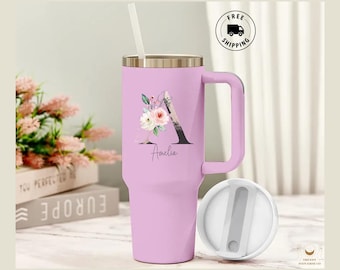 Personalized 40oz Tumbler with Handle, Best Friend Gifts, Custom Name tumbler, Engraved Cup for Her, Birthday Gift for Her, bridesmaid gifts