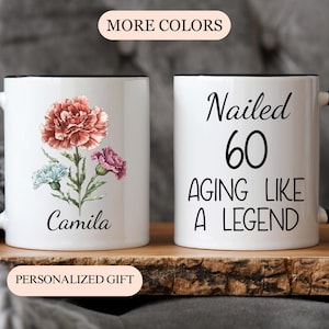 Personalized Birthday Gifts Funny 60th Mug, Custom happy 60th birthday mug, Turning 60 Year Old mug for Women, Mom Birthday Gift,Six-tea Cup