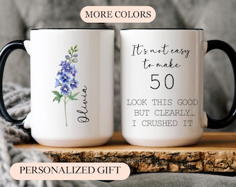 50th Birthday Gift for Women, 50th Birthday Mug, Personalized Birthday Gifts Funny 50th coffee cup 1975, Custom Gift For 50 Year Old Woman