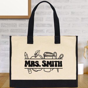 Personalized Teacher Name Tote Bag, Gift for Teachers, Custom Apple Teacher Tote Bag, Appreciation Gift for Teacher, Back to School Teacher