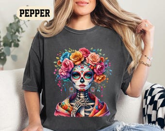 Comfort Colors® Dia de los Muertos T-shirt, Day of the Dead, Sugar Skull Shirt, Mexican shirt, Skull Floral Tee, Halloween Costume Sugar tee