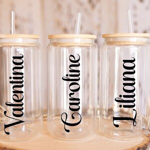 Personalized Iced Coffee Cup, 16oz Glass Cup, Custom Beer Can Glass with Lid and Straw, Bridesmaid Gift, Bridesmaid Proposal, gift for women