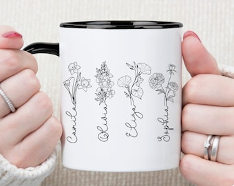 Birth Flower Gift Mom Garden Mug, Custom Family Name Mugs, Personalized Mom Coffee Mug, Grandmas Garden Mug, Mother's Day Gift for Grandma