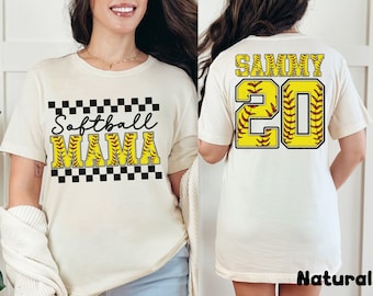 Personalized Softball Mama t-shirt With Kids Name & Number, Mom Softball Shirt, Softball Game Season Tee, Softball Game Day Sports Mama Gift