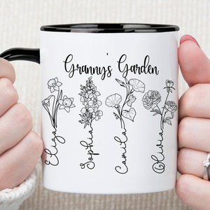 Birth Flower Gift Mom Garden Mug, Custom Family Name Mugs, Personalized Mom Coffee Mug, Grandmas Garden Mug, Mother&#39;s Day Gift for Grandma