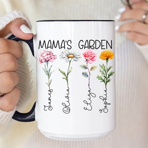 Birth Flower Gift Mom Garden Mug, Custom Family Name Mugs, Personalized Mom Coffee Mug, Grandmas Garden Mug, Mother&#39;s Day Gift for Grandma