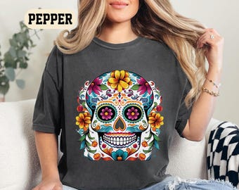Comfort Colors® Dia de los Muertos T-shirt, Day of the Dead, Sugar Skull Shirt, Mexican shirt, Skull Floral Tee, Halloween Costume Sugar tee