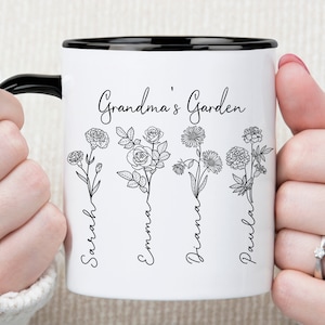 Birth Flower Gift Mom Garden Mug, Custom Family Name Mugs, Personalized Mom Coffee Mug, Grandmas Garden Mug, Mother&#39;s Day Gift for Grandma