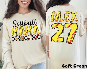 Personalized Softball Mama t-shirt With Kids Name & Number, Mom Softball Shirt, Softball Game Day Sports Mama Gift, Softball Game Season Tee